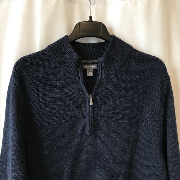 Van Heusen 1/4 Zip Knit Sweater Men’s Size Large Blue Mock Neck - Picture 3 of 14